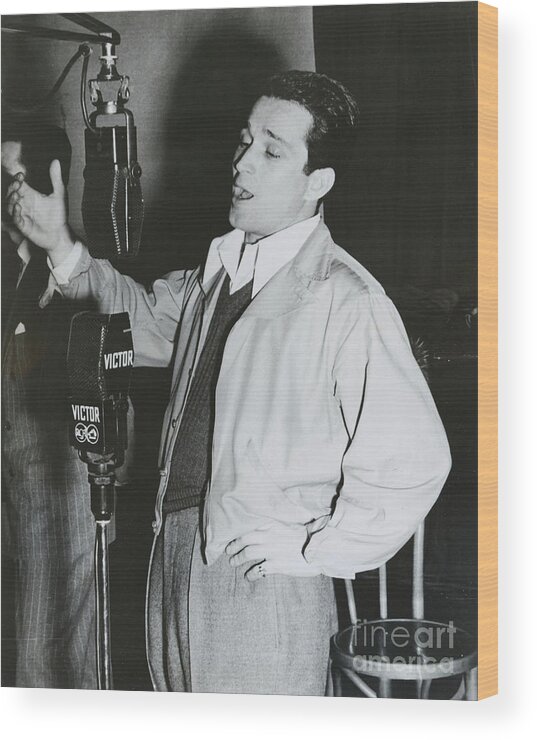 Singer Wood Print featuring the photograph Singer Perry Como At The Microphones by Bettmann