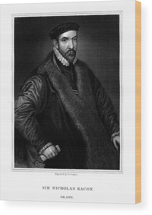 Engraving Wood Print featuring the drawing Sir Nicholas Bacon, English Politician by Print Collector