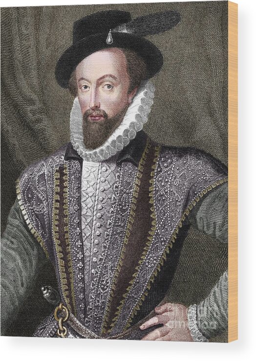 Engraving Wood Print featuring the drawing Sir Walter Raleigh by Print Collector