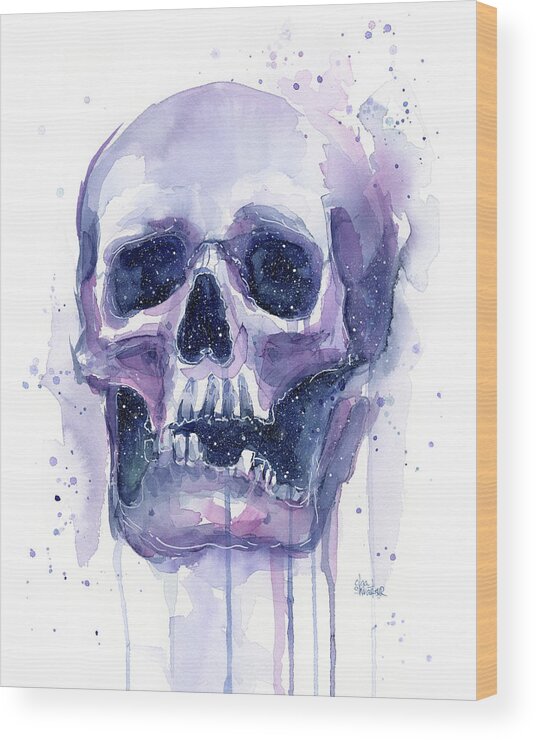 Space Wood Print featuring the painting Skull in Space by Olga Shvartsur