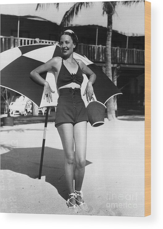 People Wood Print featuring the photograph Smiling Woman On Beach by Bettmann