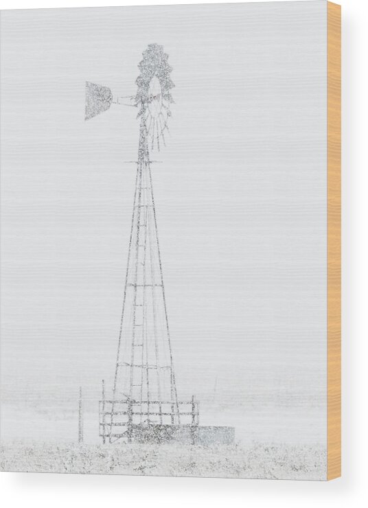 Kansas Wood Print featuring the photograph Snow and Windmill 04 by Rob Graham