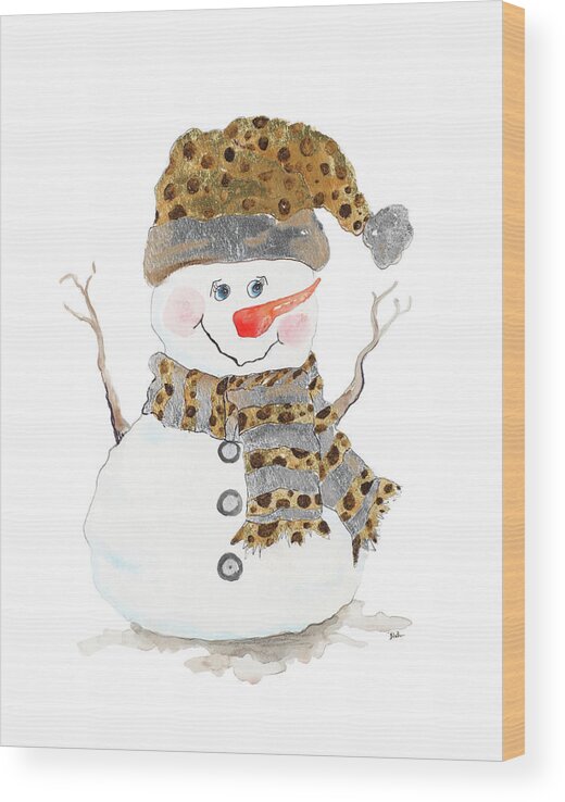 Snowman Wood Print featuring the painting Snowman With Dots by Patricia Pinto