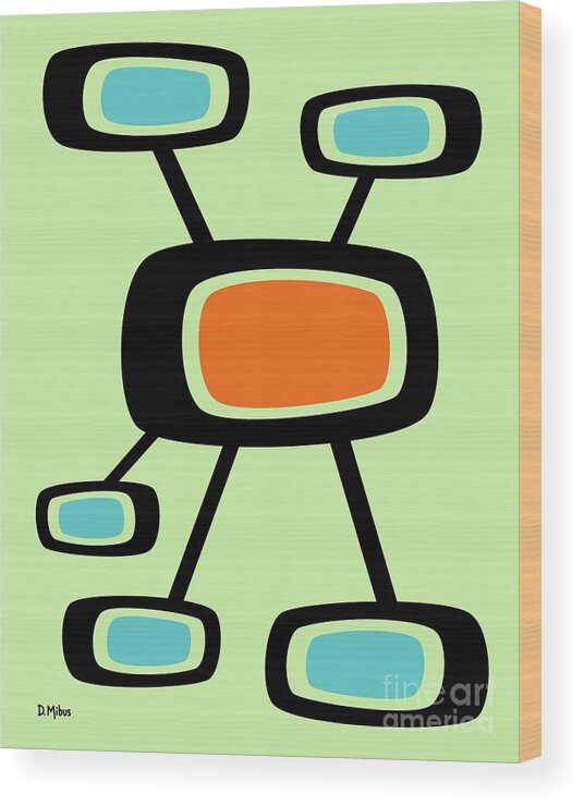 Mid Century Wood Print featuring the digital art Spacey Pods by Donna Mibus