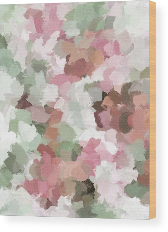Sage Mint Green Fuchsia Blush Pink Salmon Wood Print featuring the painting Spring Flurry by Rachel Elise
