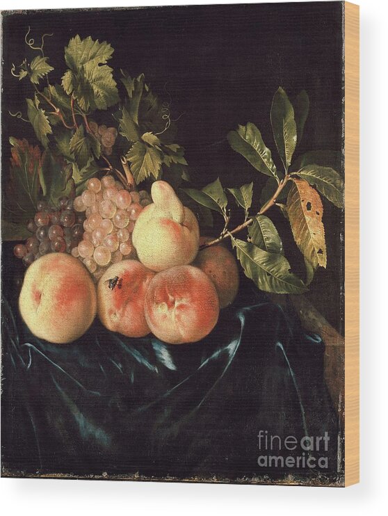 Oil Painting Wood Print featuring the drawing Still Life Of Peaches And Grapes by Heritage Images