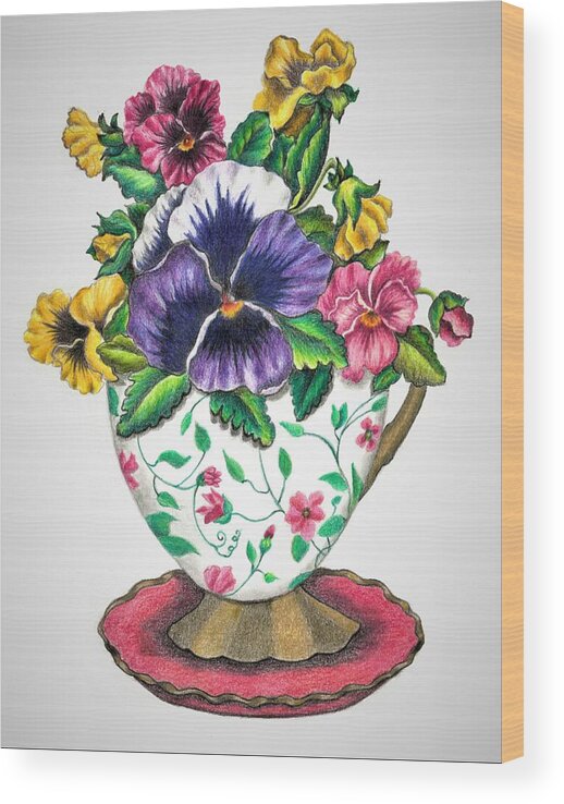 Still Life Wood Print featuring the drawing Still life with flowers by Tara Krishna