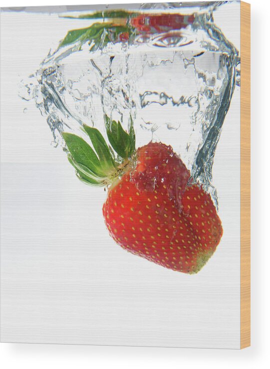Underwater Wood Print featuring the photograph Strawberry Dropping Underwater by Sami Sarkis
