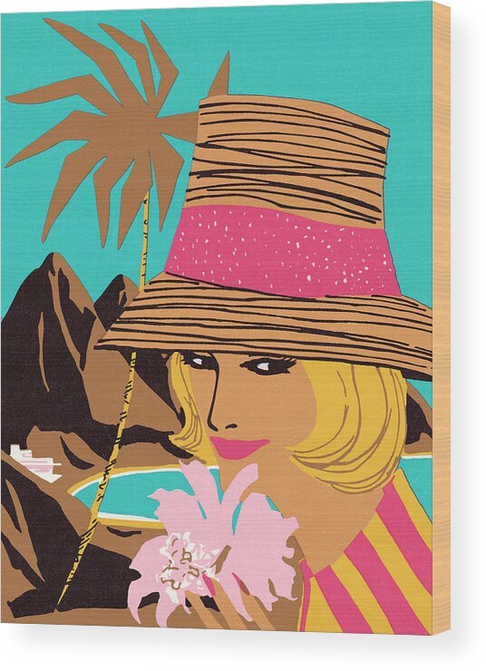 Accessories Wood Print featuring the drawing Stylish Woman on Vacation by CSA Images