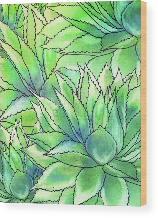 Succulent Wood Print featuring the painting Succulent Garden Watercolor Composition II by Irina Sztukowski