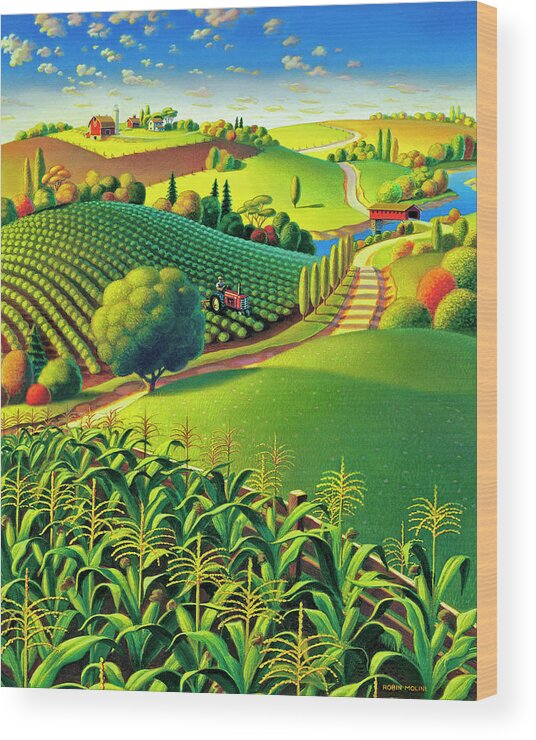Farm Scene Wood Print featuring the painting Summer Fields by Robin Moline