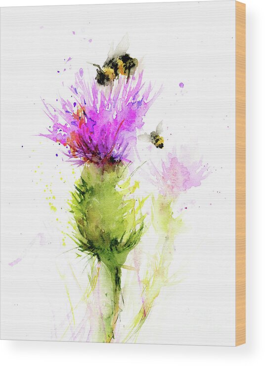 Summer Thistle Wood Print featuring the painting Summer Thistle by Christy Lemp