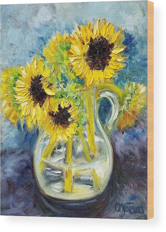 Melissa A. Torres Wood Print featuring the painting Sunday Sunflowers by Melissa Torres