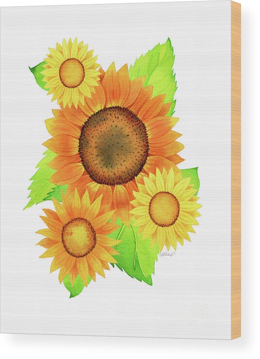 Sunflower Wood Print featuring the painting Sunflowers by Laura Nikiel