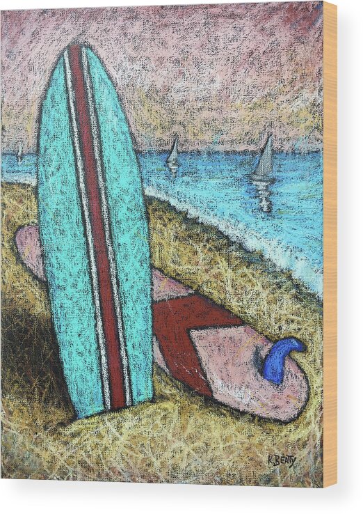 Surfboards Wood Print featuring the painting Surfing and Sailing by Karla Beatty