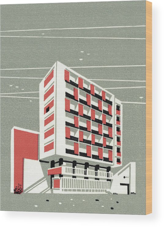 Accommodate Wood Print featuring the drawing Tall Hotel by CSA Images