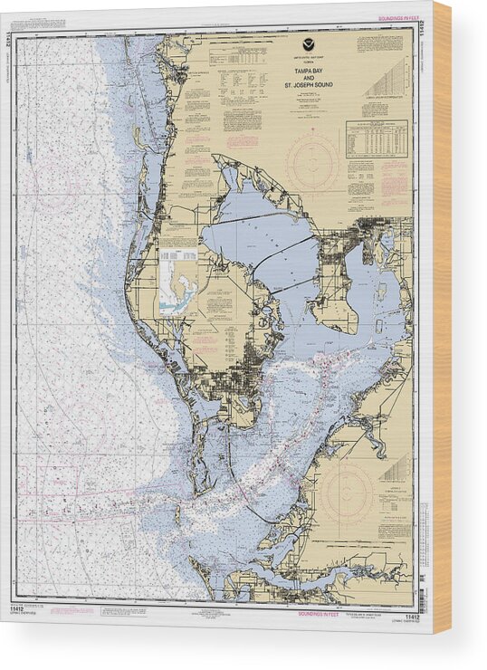11412 Wood Print featuring the digital art Tampa Bay and St. Joseph Sound NOAA Chart 11412 by Nautical Chartworks