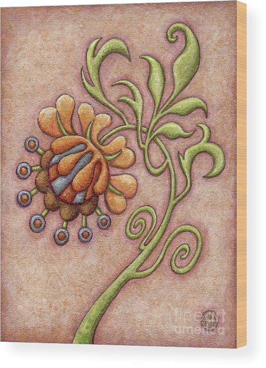 Floral Wood Print featuring the painting Tapestry Flower 10 by Amy E Fraser