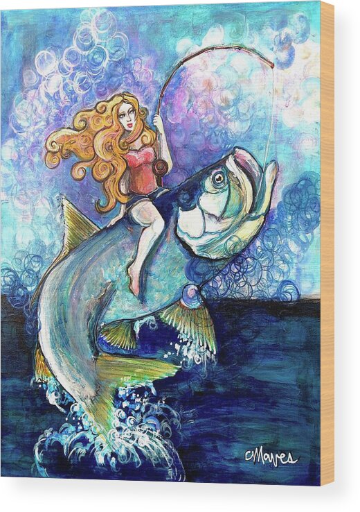 Girl Wood Print featuring the painting Tarpon Rodeo 2019 by Laurie Maves ART