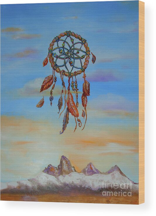 Dreamcatcher Wood Print featuring the painting Teton Dreamcatcher by Shelley Myers
