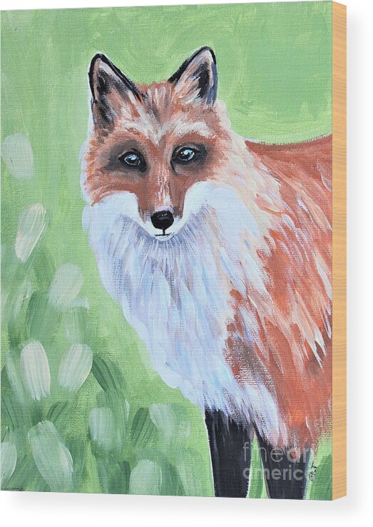 Fox Wood Print featuring the painting The Fox by Elizabeth Robinette Tyndall
