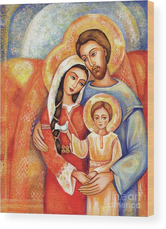 Holy Family Wood Print featuring the painting The Holy Family by Eva Campbell