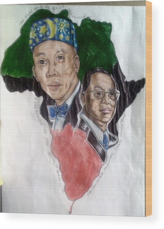 Blak Art Wood Print featuring the drawing The Honorable Elijah Muhammad and the Minister Louis Farrakhan by Joedee