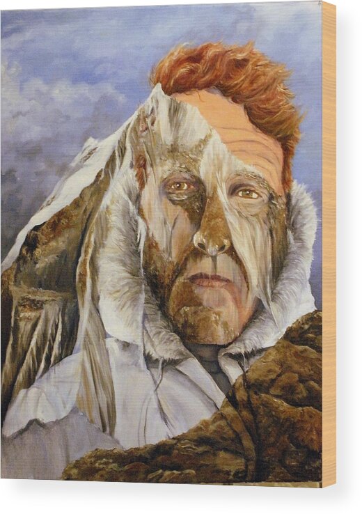 Mountain Wood Print featuring the painting The Man and the Mountain by Margaret Zabor