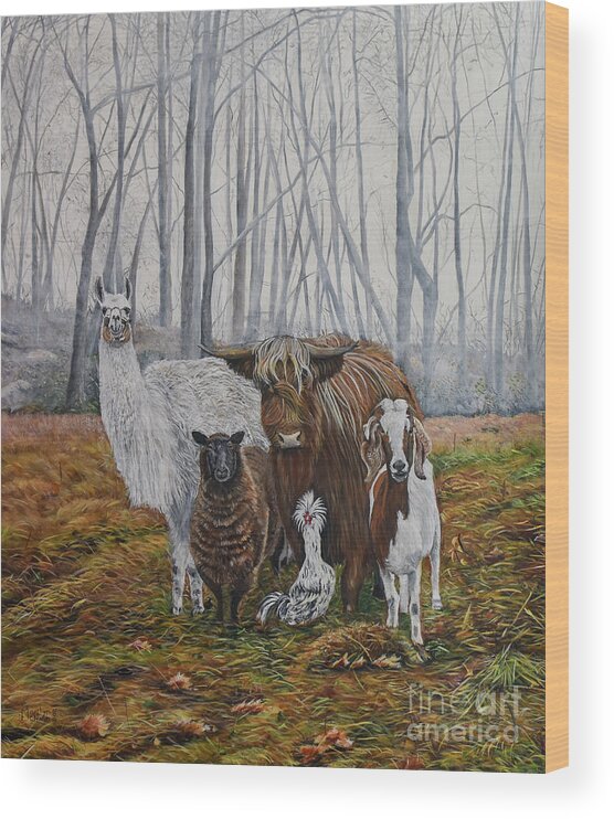 Alpaca Wood Print featuring the painting The Power Team by Marilyn McNish