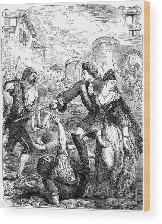 Engraving Wood Print featuring the drawing The Rescue Of The Duchess Of Popoli by Print Collector