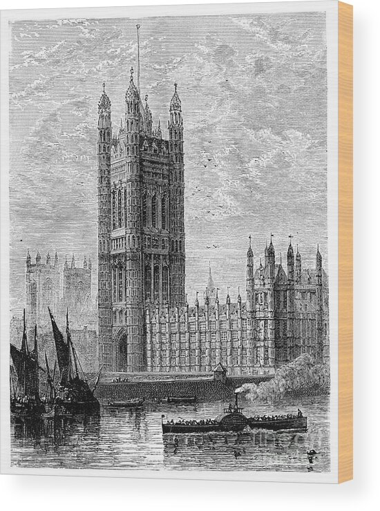 Gothic Style Wood Print featuring the drawing The Victoria Tower And The Houses by Print Collector