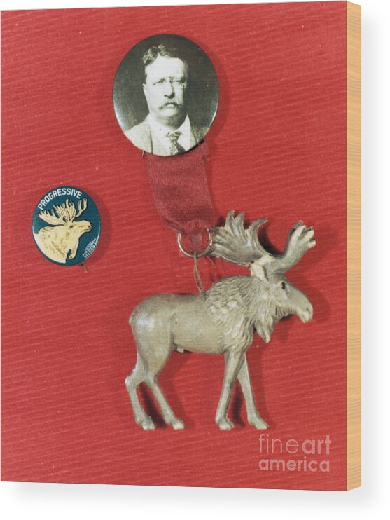 Hanging Wood Print featuring the photograph Theodore Roosevelt Campaign Button by Bettmann