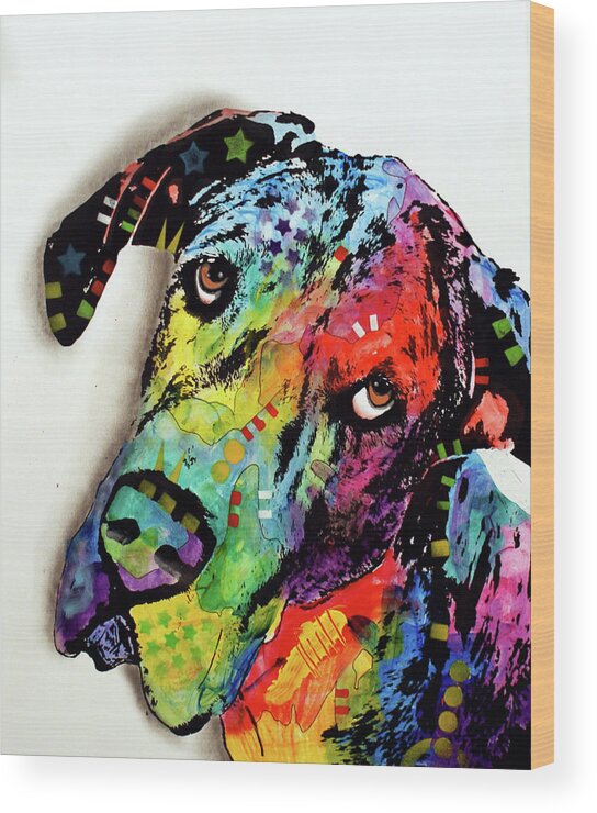 Tilted Dane Wood Print featuring the mixed media Tilted Dane by Dean Russo