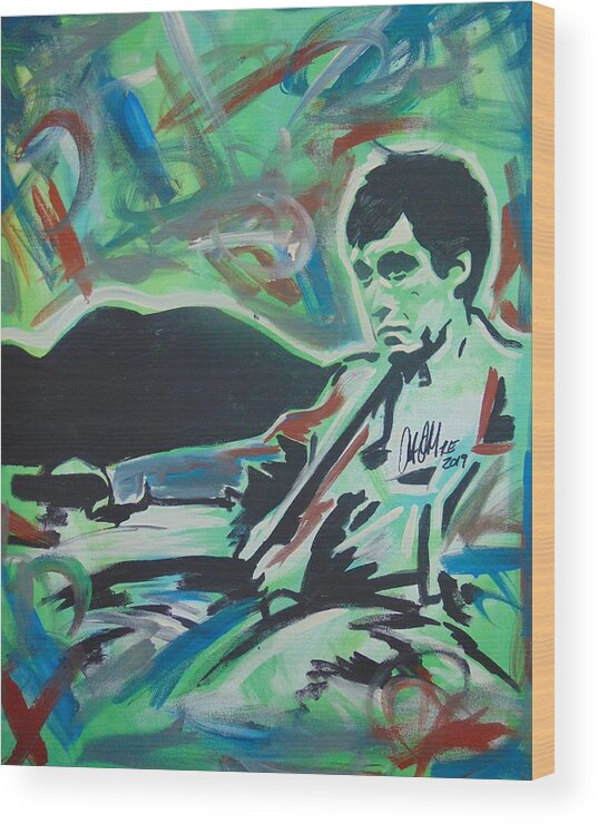 Scarface Wood Print featuring the painting Tony's World by Antonio Moore