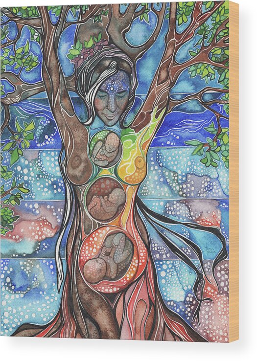 Tree Of Life Wood Print featuring the painting Tree of Life - Cha Wakan by Tamara Phillips