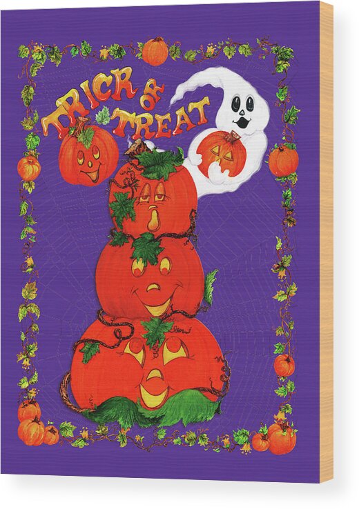 Trick Or Treat Flag Wood Print featuring the mixed media Trick Or Treat Flag by Sher Sester