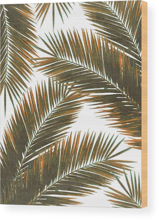 Tropical Palm Leaf Wood Print featuring the mixed media Tropical Palm Leaf Pattern 6 - Tropical Wall Art - Summer Vibes - Modern, Minimal - Brown, Copper by Studio Grafiikka