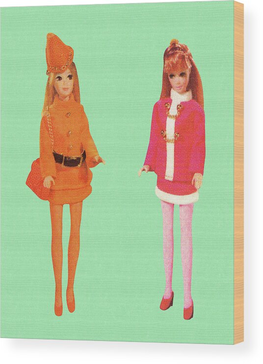 Campy Wood Print featuring the drawing Two Dolls Wearing Minidresses by CSA Images