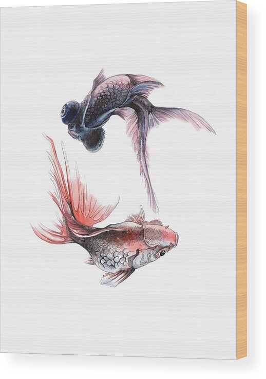 Russian Artists New Wave Wood Print featuring the painting Two Fishes by Ina Petrashkevich