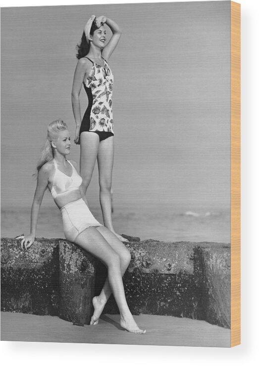 People Wood Print featuring the photograph Two Women In Bathing Suits by George Marks