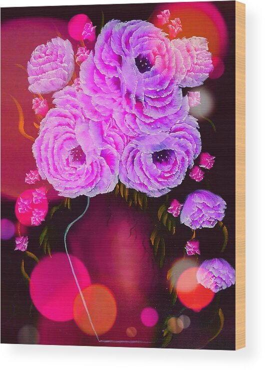 Flowers Wood Print featuring the painting Vase of gorgeous beauty pink glow by Angela Whitehouse