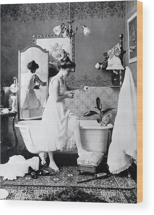 Rug Wood Print featuring the photograph Victorian Lady Preparing Her Bath by Bettmann