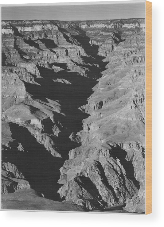 Ravine Wood Print featuring the painting View with shadowed ravine Grand Canyon from South Rim 1941 Arizona. (Vertical Orientation) 1941 by Ansel Adams