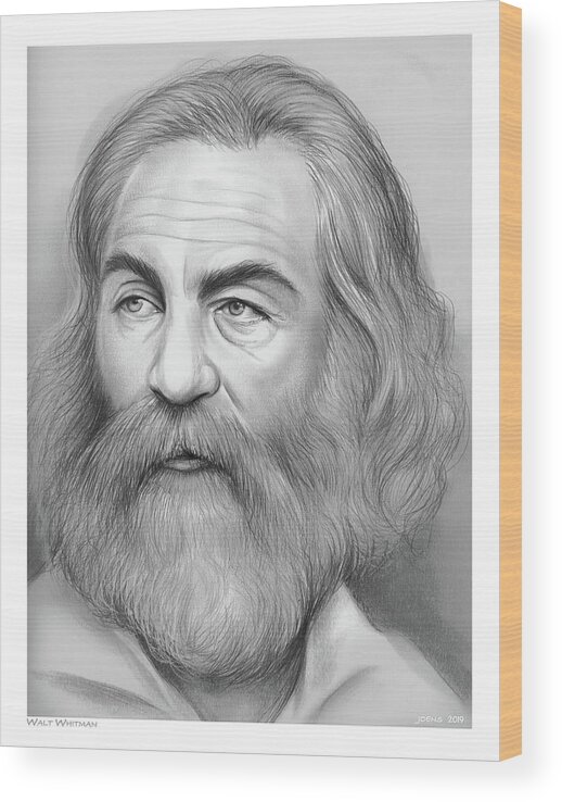 Walt Whitman Wood Print featuring the drawing Walt Whitman by Greg Joens