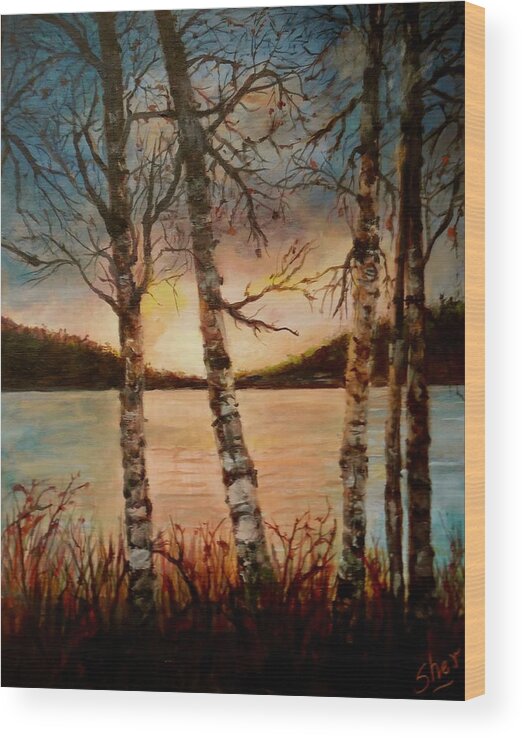 Seascape Wood Print featuring the painting Warm Fall Day by Sher Nasser