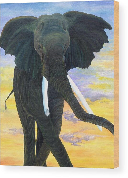 Elephant Wood Print featuring the painting Warrior Elephant by Margaret Zabor