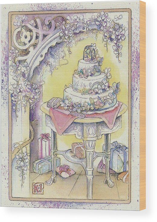Wedding Cake Wood Print featuring the painting Wedding Cake by Kim Jacobs