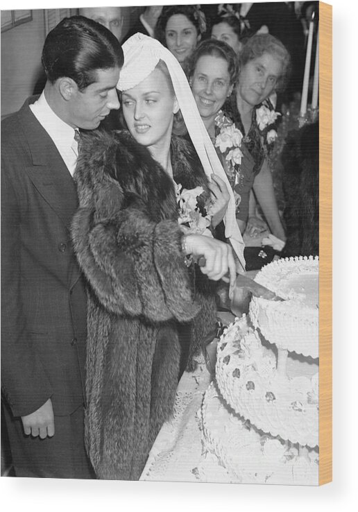 Following Wood Print featuring the photograph Wedding Of Joe Dimaggio And Dorothy by Bettmann