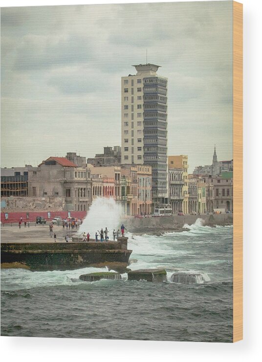 Tourism Wood Print featuring the photograph Wet Malecon by Laura Hedien