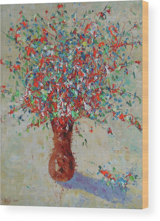 Flowers Wood Print featuring the painting Wild red flowers by Frederic Payet